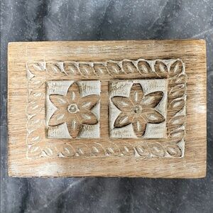 Hand-Carved Wooden Decorative Box in Whitewashed Natural Brown